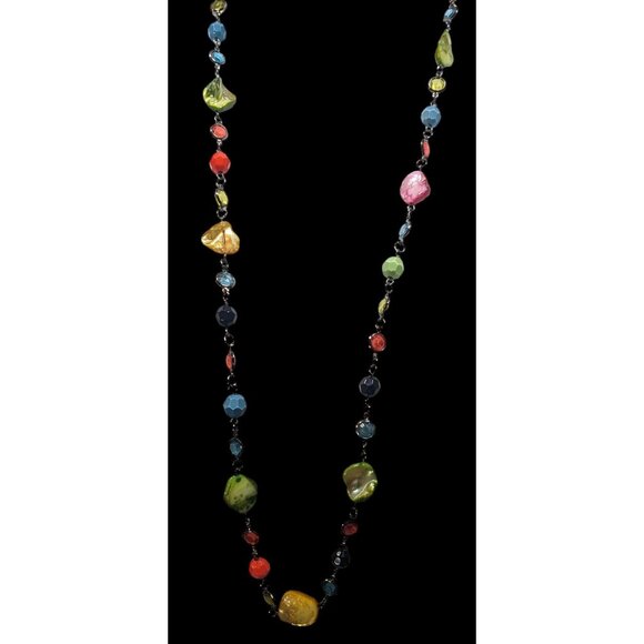 Candycore Rainbow Shell And Gem Beaded Necklace - Picture 2 of 6